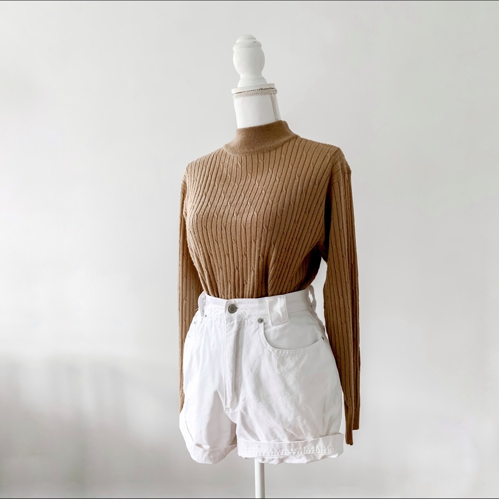 vintage brown ribbed knit mock neck sweater